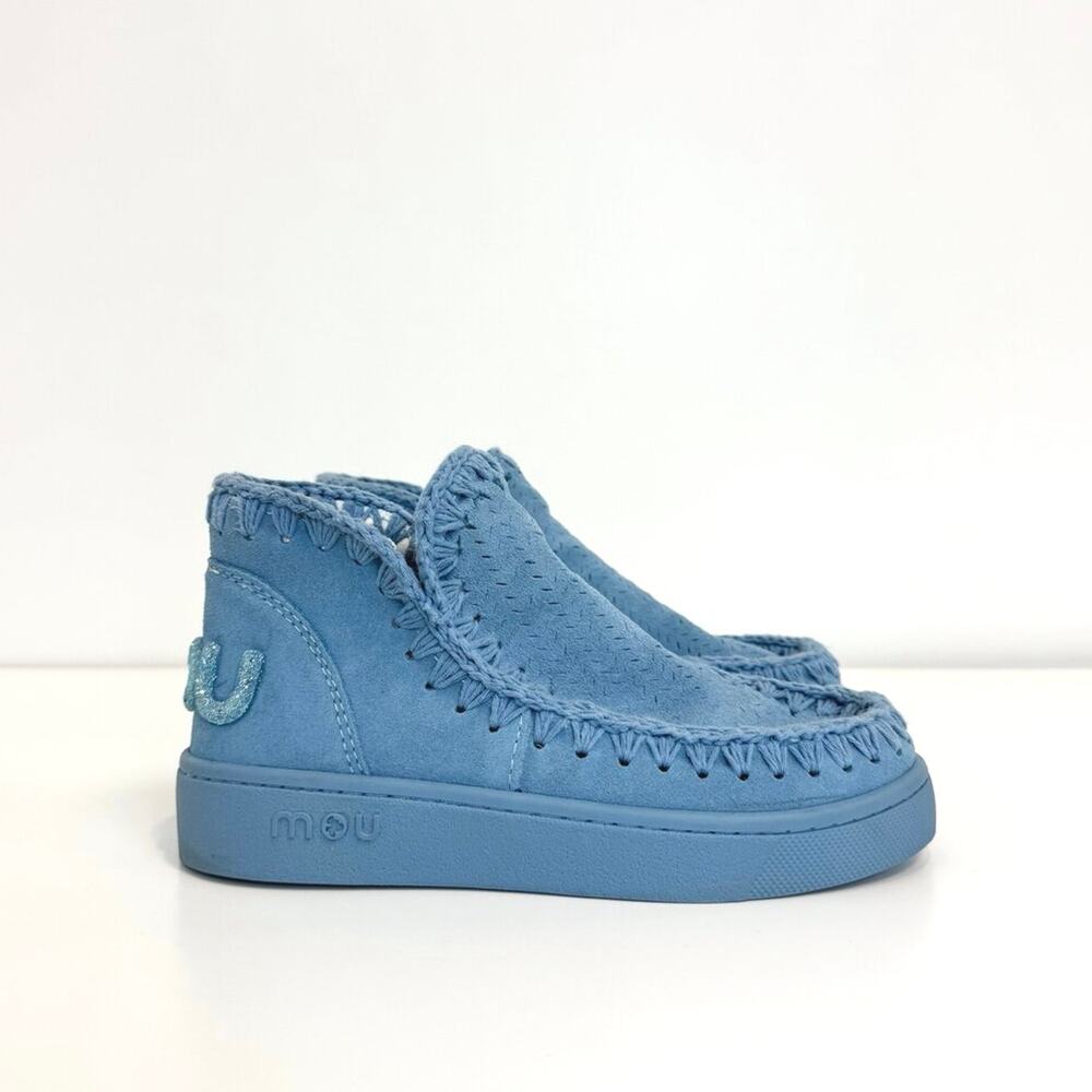 MOU Summer Eskimo Monochrome Blue Suede Sneakers 6 Ankle Moccasin Stitch Boots